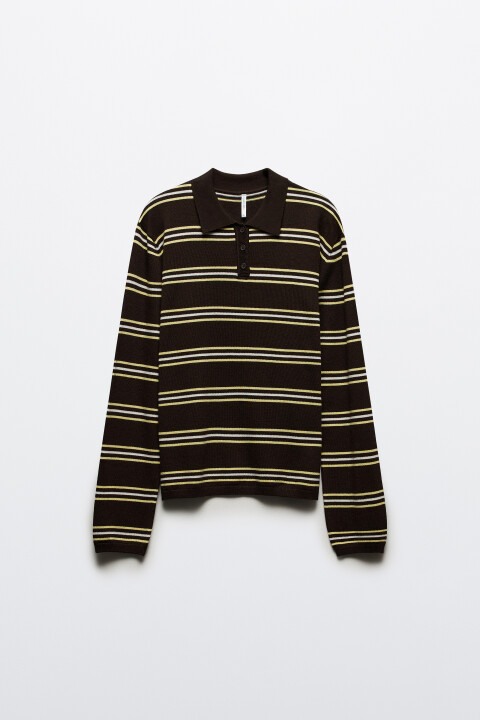 

Джемпер-поло в полоску, Коричневый, Джемпер-поло в полоску