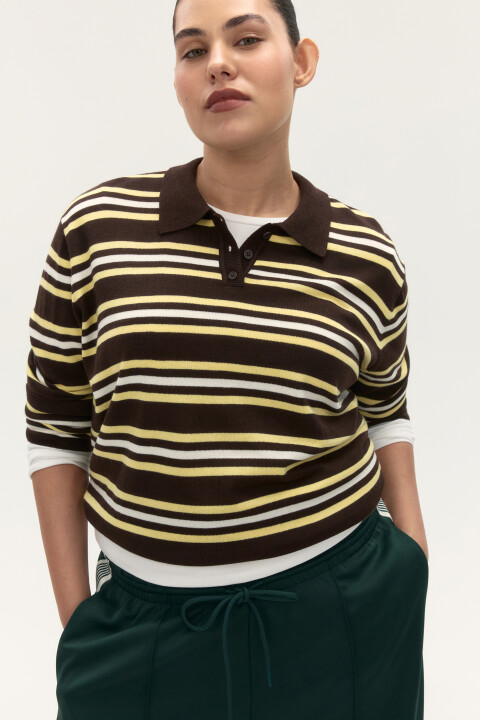 

Джемпер-поло в полоску, Коричневый, Джемпер-поло в полоску