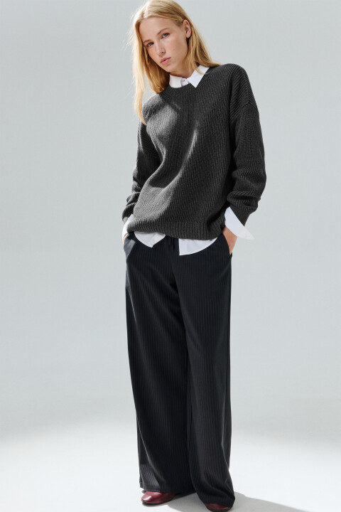 

Свитер хлопковый в рубчик, Серый, Свитер хлопковый в рубчик