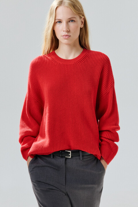 

Свитер хлопковый в рубчик, Красный, Свитер хлопковый в рубчик