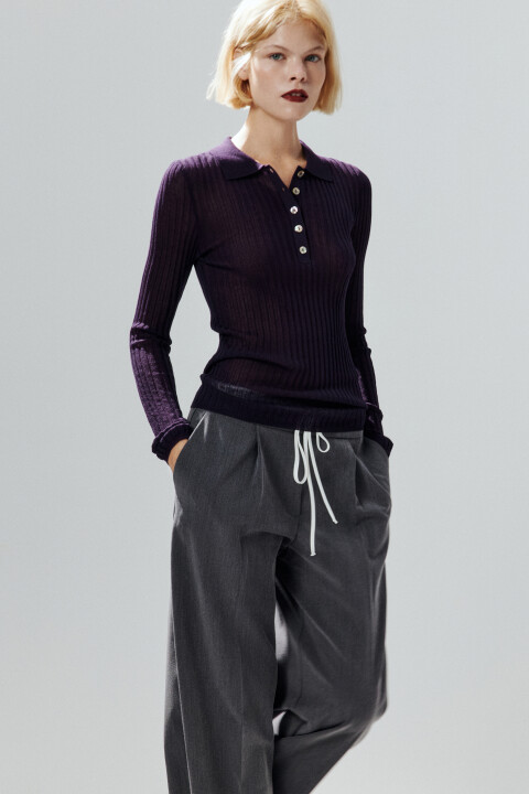 

Джемпер-поло вискозный в рубчик, Фиолетовый, Джемпер-поло вискозный в рубчик