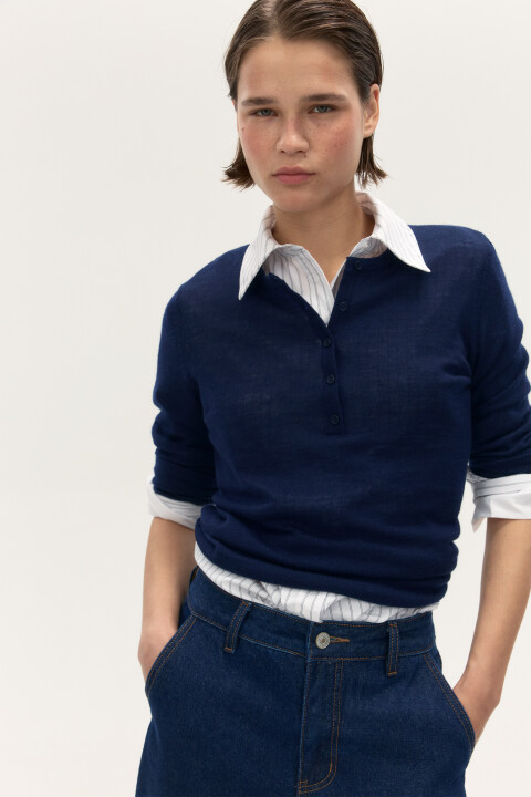 

Джемпер из шерсти с застежкой, Синий, Джемпер из шерсти с застежкой