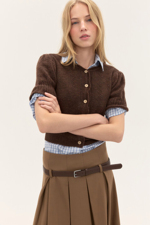 

Кардиган на пуговицах с пышными рукавами, Коричневый, Кардиган на пуговицах с пышными рукавами