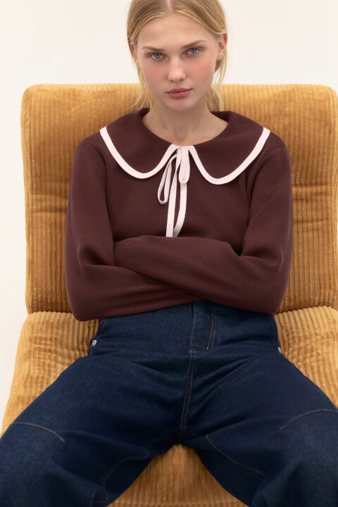 

Джемпер вязаный с воротником, Коричневый, Джемпер вязаный с воротником