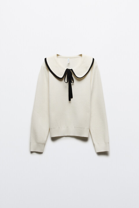 

Джемпер вязаный с воротником, Молочный, Джемпер вязаный с воротником