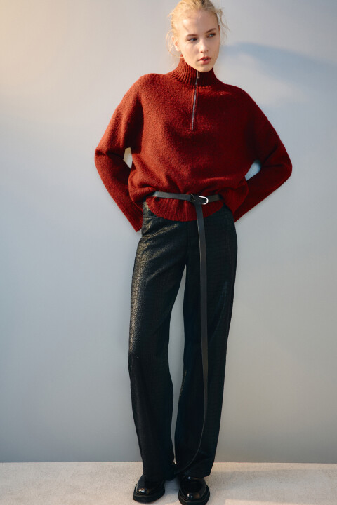 

Свитер с воротником на молнии, Бордовый, Свитер с воротником на молнии