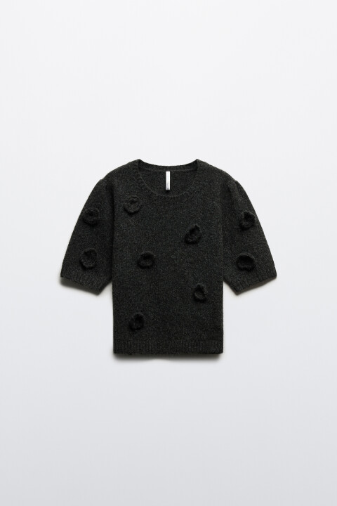 

Джемпер вязаный с объемными цветами, Серый, Джемпер вязаный с объемными цветами