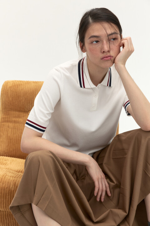 

Джемпер-поло вязаный из вискозы, Молочный, Джемпер-поло вязаный из вискозы