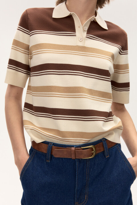 

Джемпер-поло вязаный из вискозы, Бежевый, Джемпер-поло вязаный из вискозы