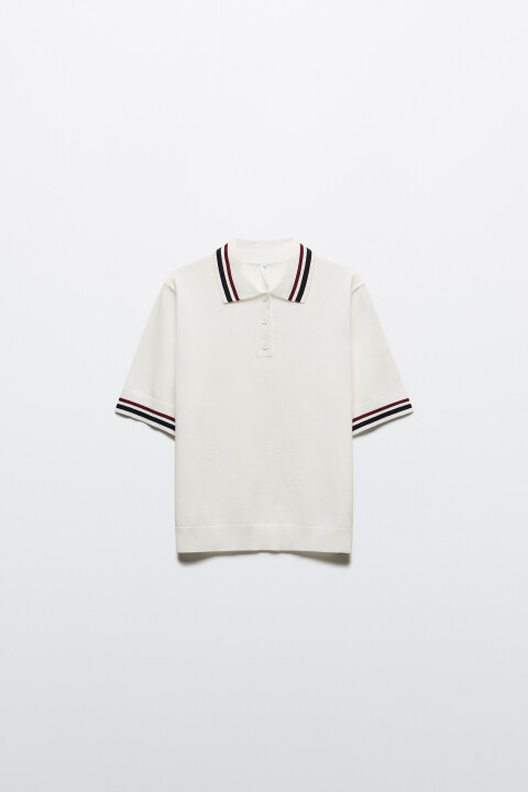 

Джемпер-поло вязаный из вискозы, Молочный, Джемпер-поло вязаный из вискозы