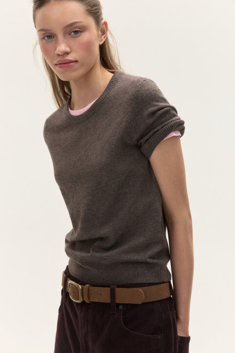 

Джемпер вязаный с короткими рукавами, Бежевый, Джемпер вязаный с короткими рукавами