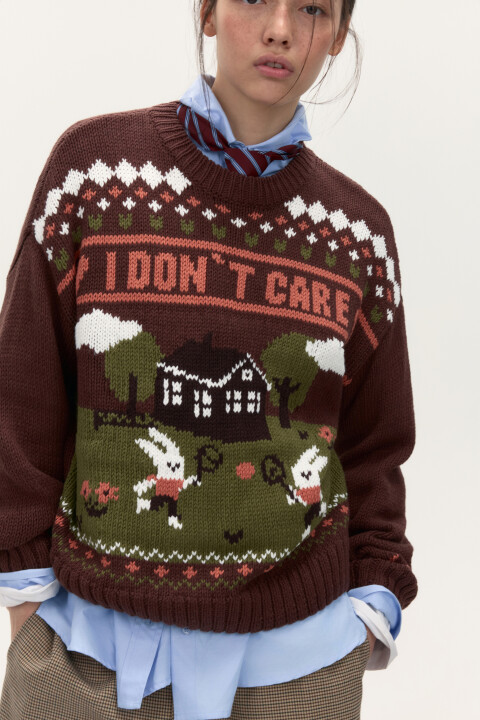 

Джемпер вязаный с рисунком, Белый, Джемпер вязаный с рисунком