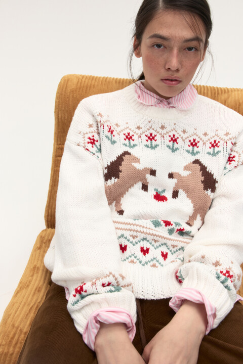 

Джемпер вязаный с рисунком, Белый, Джемпер вязаный с рисунком