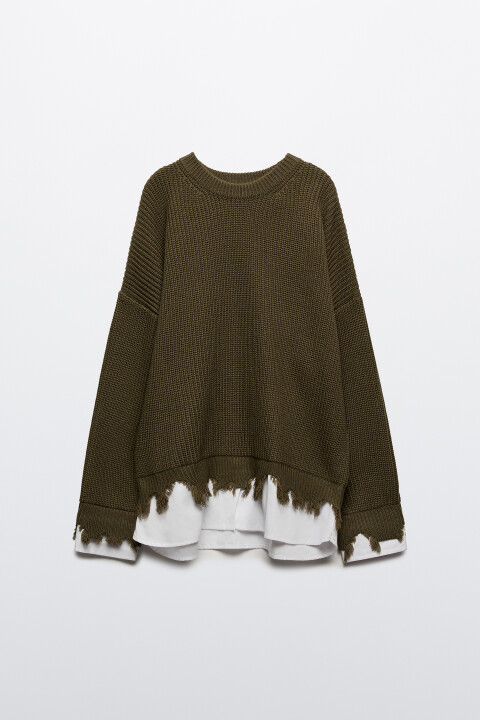 

Джемпер рваный с имитацией рубашки, Зеленый, Джемпер рваный с имитацией рубашки