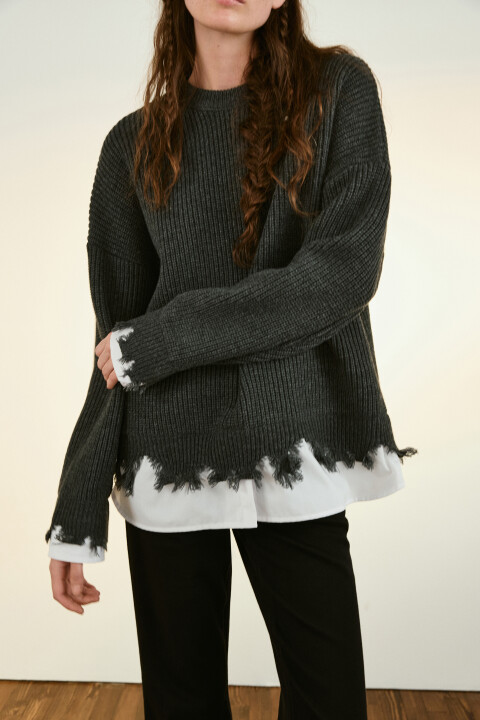 

Джемпер рваный с имитацией рубашки, Серый, Джемпер рваный с имитацией рубашки