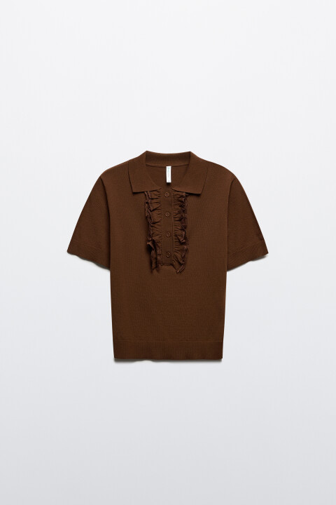 

Джемпер-поло вискозный с рюшами, Бежевый, Джемпер-поло вискозный с рюшами