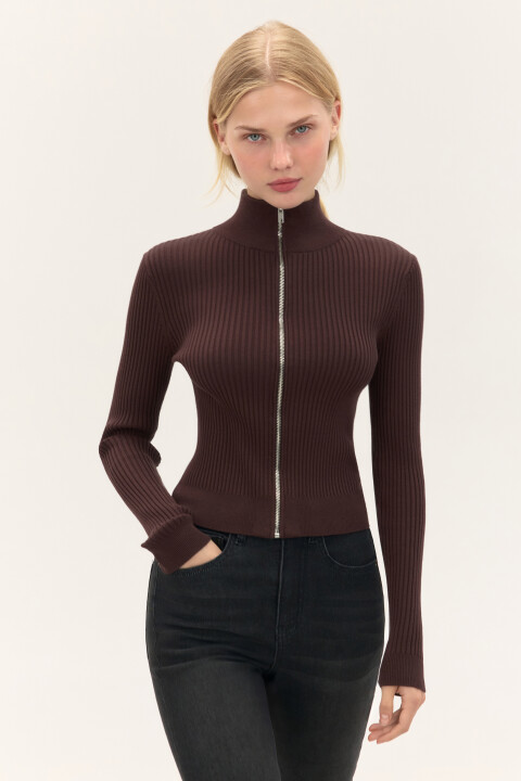 

Кардиган облегающий на молнии, Коричневый, Кардиган облегающий на молнии