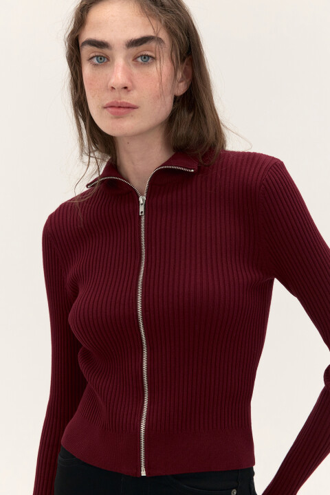 

Кардиган облегающий на молнии, Бордовый, Кардиган облегающий на молнии