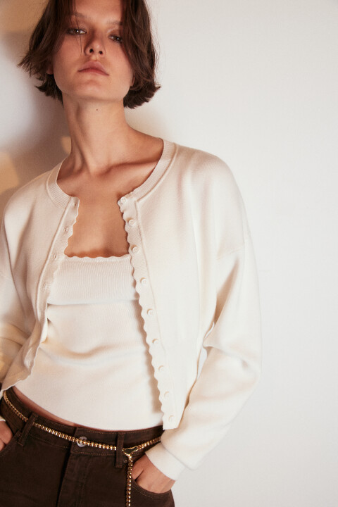 

Кардиган на пуговицах укороченный, Молочный, Кардиган на пуговицах укороченный