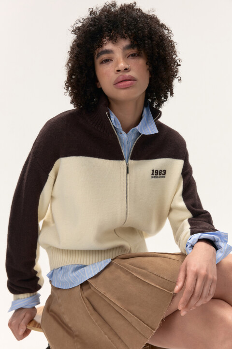 

Джемпер на молнии вязаный, Белый, Джемпер на молнии вязаный