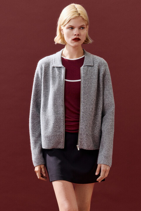 

Кардиган на молнии с воротником, Серый, Кардиган на молнии с воротником