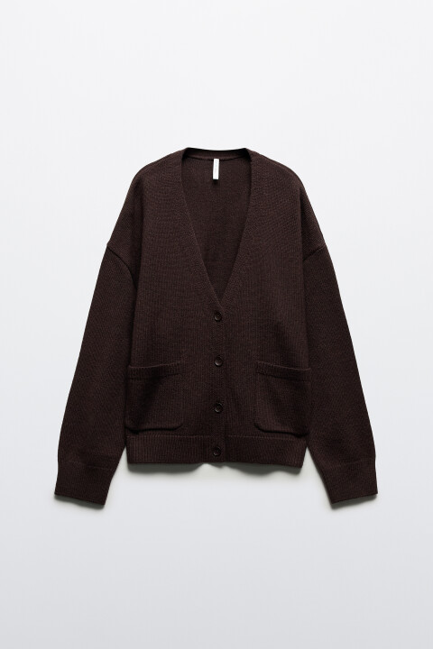 

Кардиган на пуговицах с карманами, Коричневый, Кардиган на пуговицах с карманами