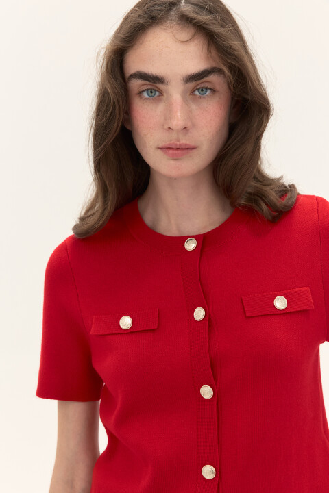 

Кардиган вязаный с короткими рукавами, Красный, Кардиган вязаный с короткими рукавами