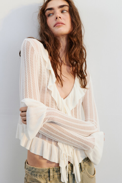 

Кардиган на завязках с воланами, Молочный, Кардиган на завязках с воланами