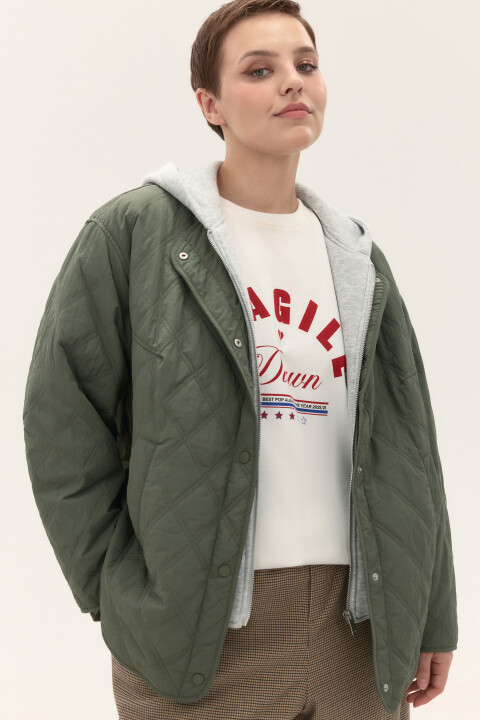 

Куртка стеганая с имитацией худи, Зеленый, Куртка стеганая с имитацией худи