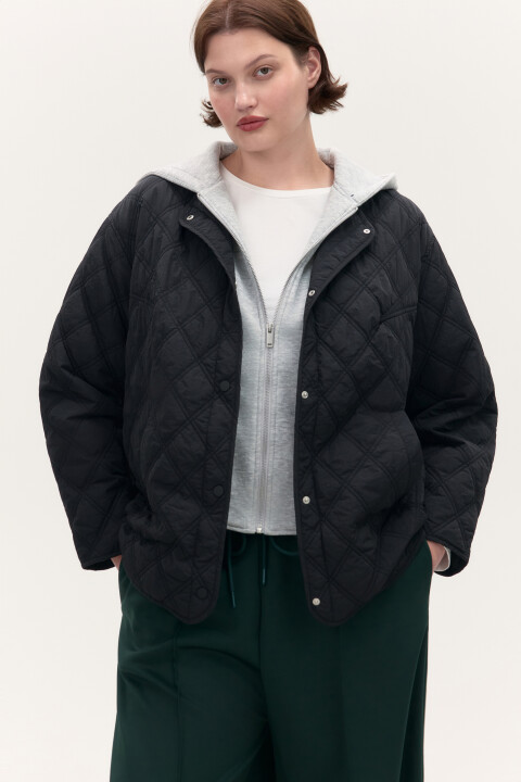 

Куртка стеганая с имитацией худи, Черный, Куртка стеганая с имитацией худи