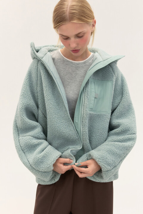 

Куртка плюшевая с капюшоном, Мятный, Куртка плюшевая с капюшоном