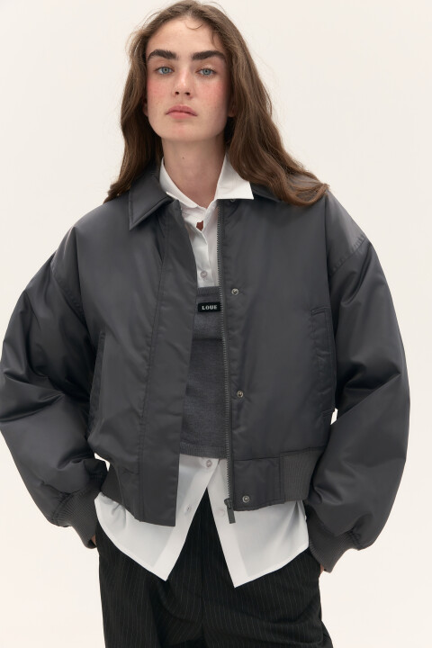 

Куртка-бомбер укороченная на утеплителе, Серый, Куртка-бомбер укороченная на утеплителе