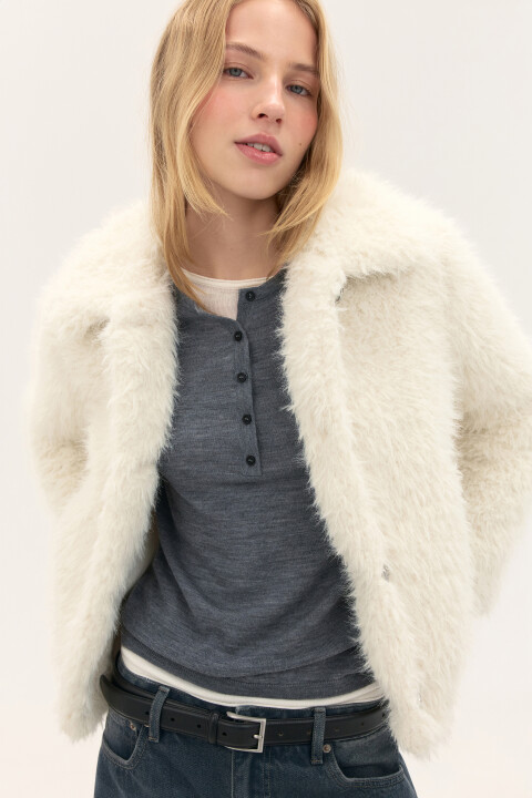 

Полупальто с длинным ворсом, Белый, Полупальто с длинным ворсом