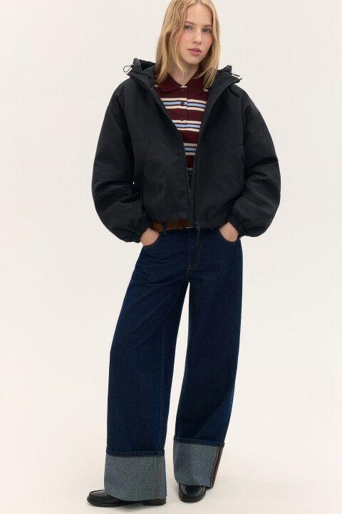 

Куртка короткая с капюшоном, Черный, Куртка короткая с капюшоном