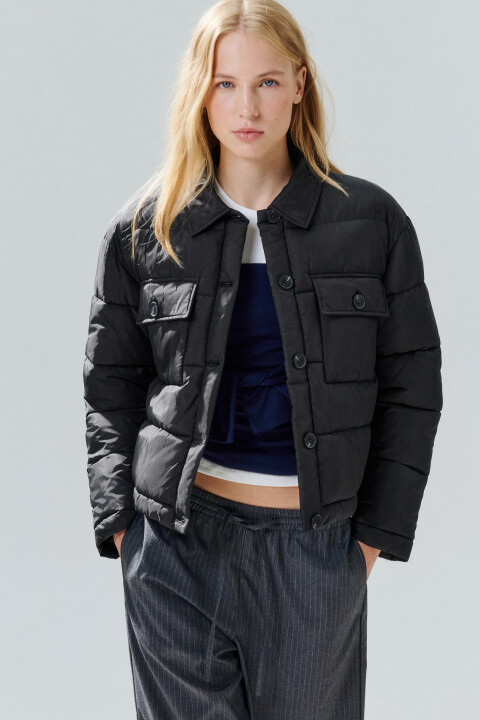 

Куртка-рубашка стеганая укороченная, Черный, Куртка-рубашка стеганая укороченная