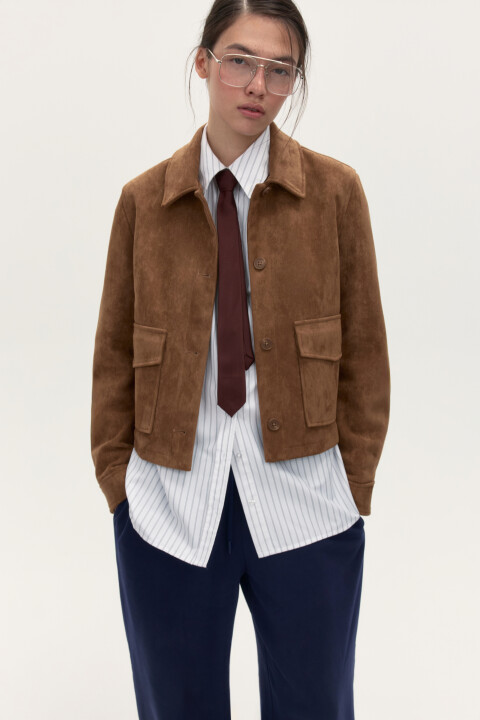 

Куртка-жакет с замшевой фактурой, Коричневый, Куртка-жакет с замшевой фактурой