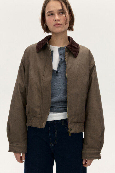 

Куртка твиловая с вельветовым воротником, Зеленый, Куртка твиловая с вельветовым воротником