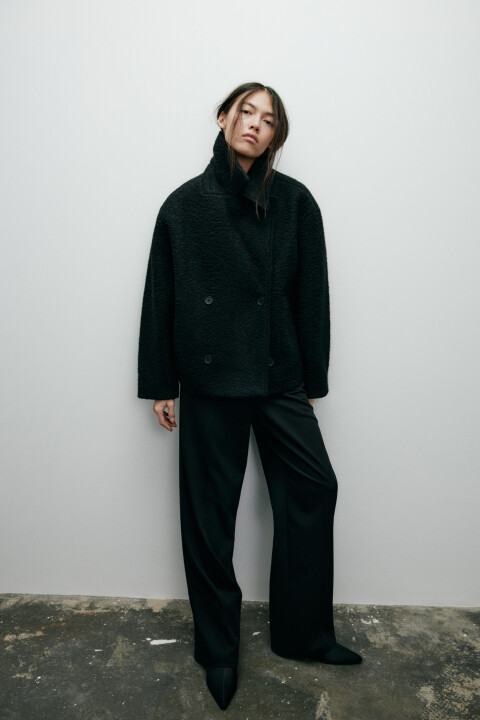 

Полупальто драповое двубортное, Черный, Полупальто драповое двубортное