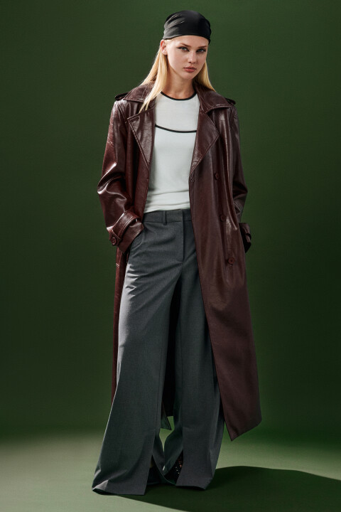 

Плащ-тренчкот лакированный с поясом, Бордовый, Плащ-тренчкот лакированный с поясом