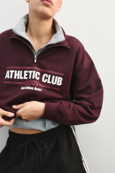 

Толстовка на молнии с принтом, Бордовый, Толстовка на молнии с принтом