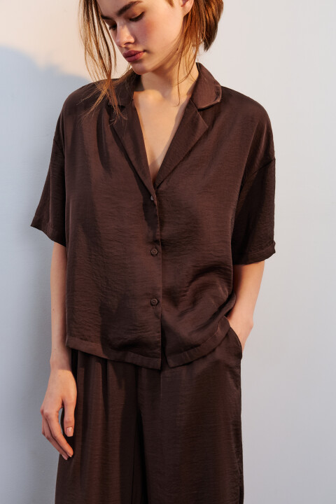 

Блузка домашняя атласная, Коричневый, Блузка домашняя атласная