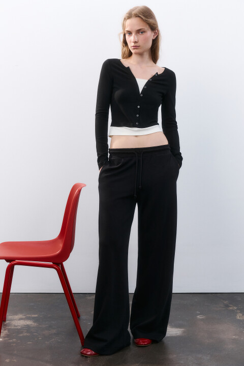 

Брюки широкие трикотажные из футера, Черный, Брюки широкие трикотажные из футера