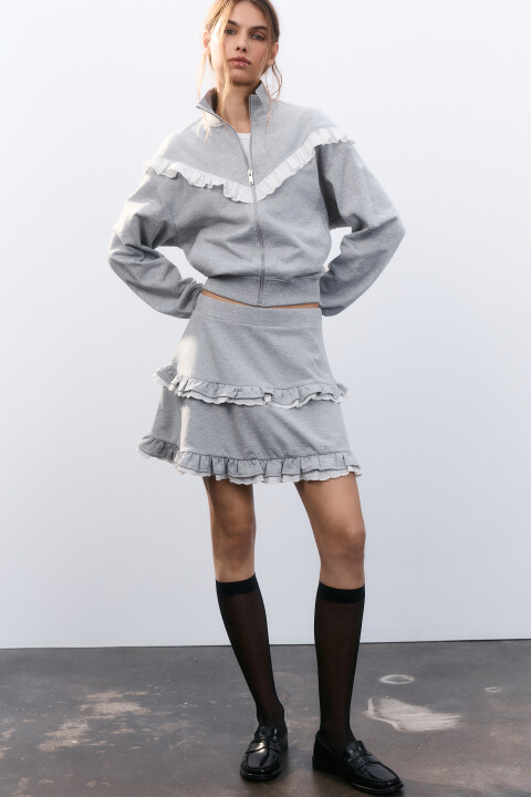 

Юбка мини с контрастными оборками, Серый, Юбка мини с контрастными оборками