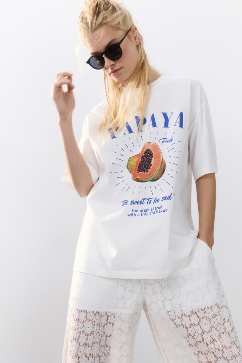 

Футболка oversize хлопковая с принтом, Белый, Футболка oversize хлопковая с принтом