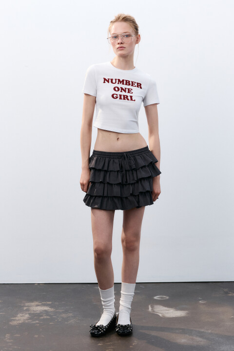 

Футболка укороченная с принтом, Серый, Футболка укороченная с принтом