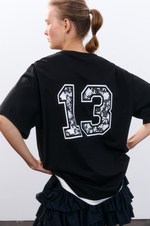 

Футболка oversize с принтом, Черный, Футболка oversize с принтом