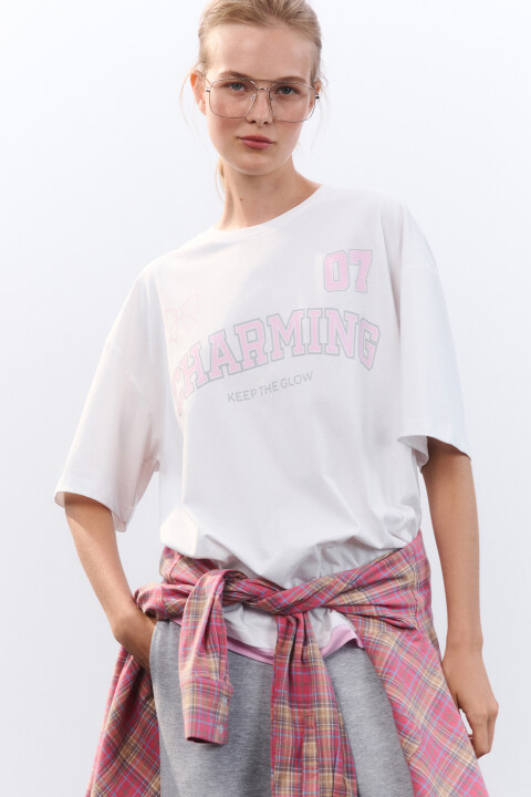 

Футболка oversize с принтом, Белый, Футболка oversize с принтом