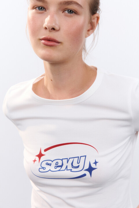 

Футболка облегающая с принтом, Белый, Футболка облегающая с принтом