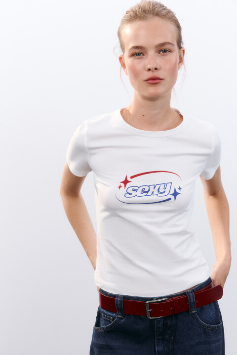 

Футболка облегающая с принтом, Красный, Футболка облегающая с принтом