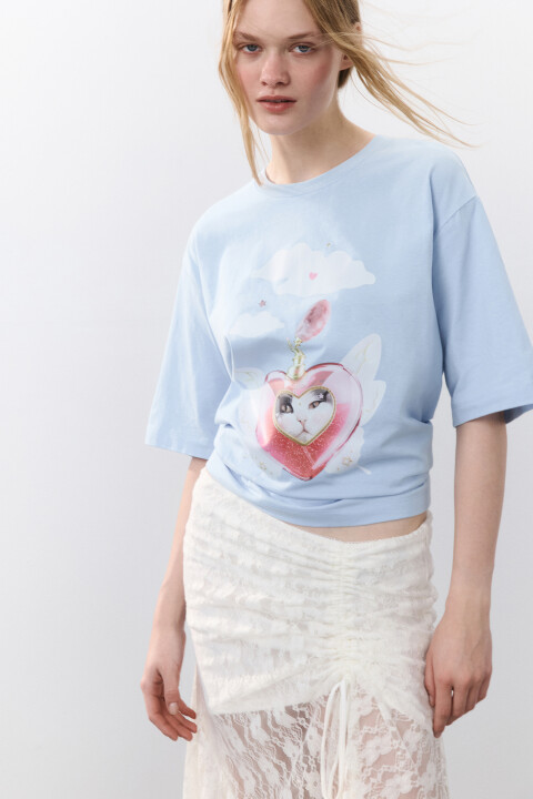 

Футболка хлопковая с принтом, Голубой, Футболка хлопковая с принтом